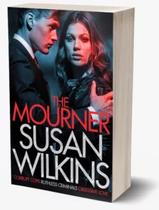  Image of book cover for The Mourner by Susan Wilkins showing a female and male figure portraying a sense of threat.